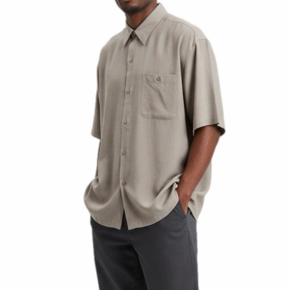 Jordan Craig Men's Button Up Shirt Size XL Gray 100% Linen Short Sleeve Casual